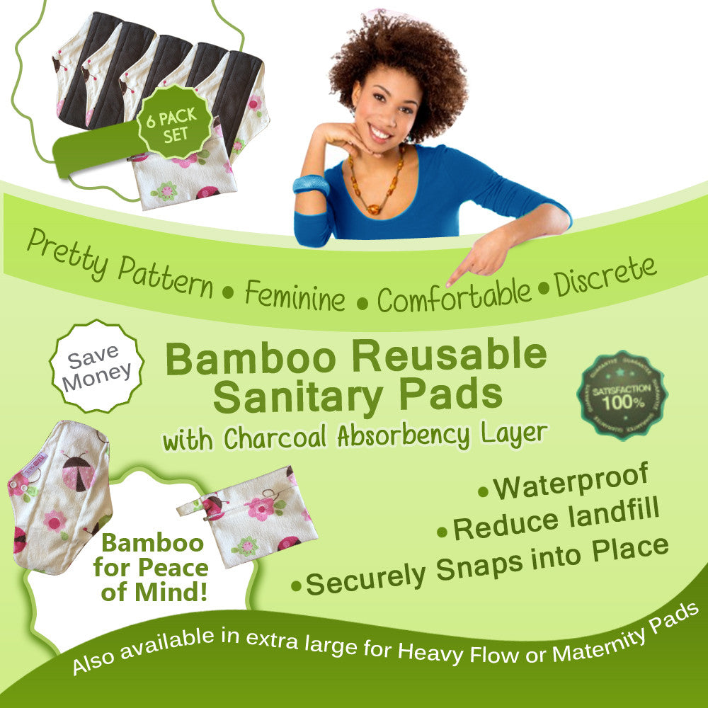 Reusable Menstrual Sanitary Pads Bamboo Charcoal 10Pcs Washable